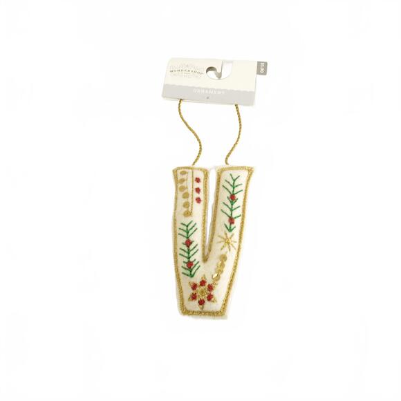 Embroidered Fabric Monogram Letter V Christmas Ornament Target Wondershop New - Picture 1 of 3